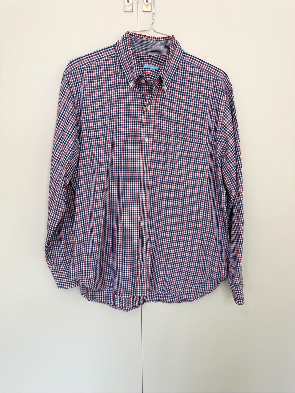 J.MCLAUGHLIN Men’s Cotton Collis Classic Fit Shirt in Mini Check Red Blue